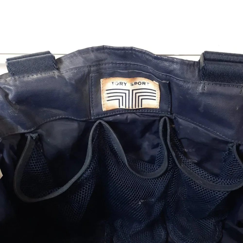 Tory Burch Sport Tennis Tote Bag pickle ball Navy Blue Racket stripes large READ